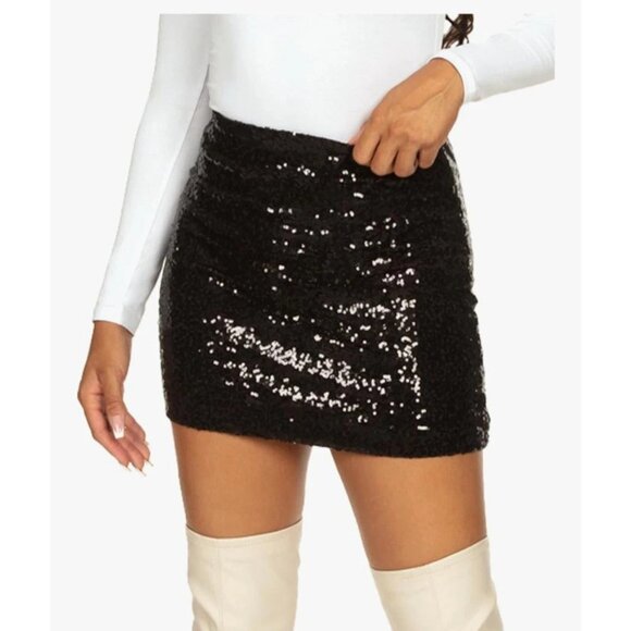 Tipsy Elves Women's Skirt Size Small Black Sequin Party Mini Pencil Skirt - Picture 2 of 10